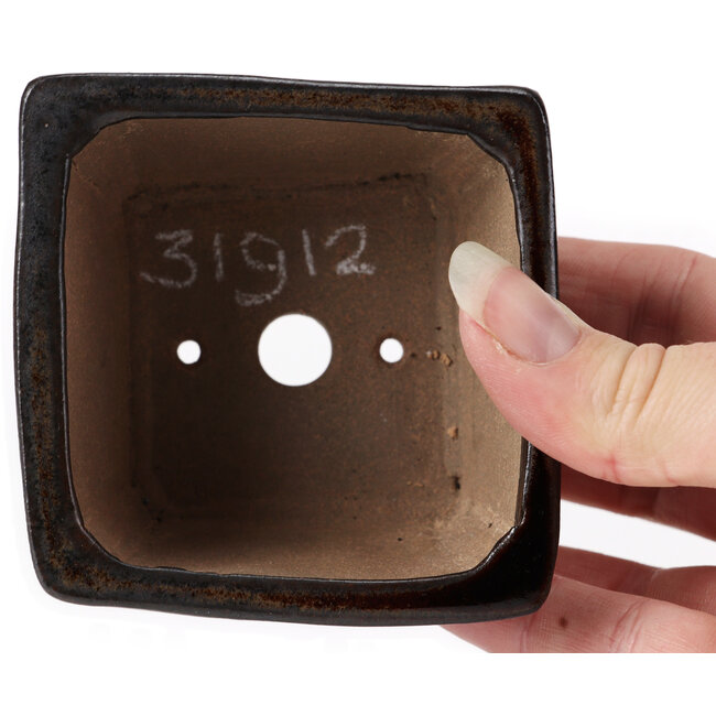 Square brown bonsai pot by Seto - 80 x 80 x 45 mm