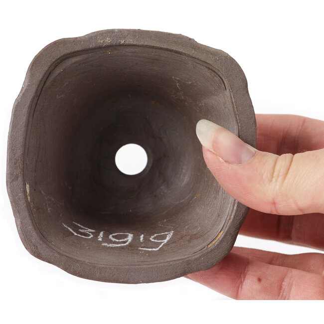 Vierkante ongeglazuurde bonsaipot van Seto - 85 x 85 x 45 mm