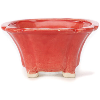 Seto 90 mm square red bonsai pot by Seto, Japan