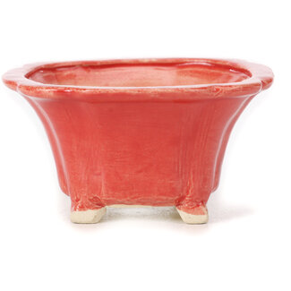 Seto 90 mm square red bonsai pot by Seto, Japan