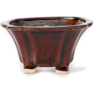 Seto 90 mm square brown bonsai pot by Seto, Japan