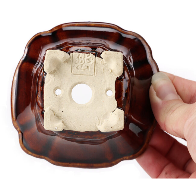 Maceta de bonsái cuadrada marrón de Seto - 90 x 90 x 50 mm