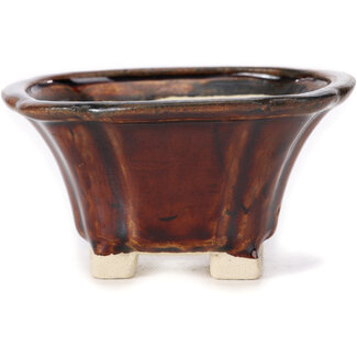 Seto 95 mm square brown bonsai pot by Seto, Japan