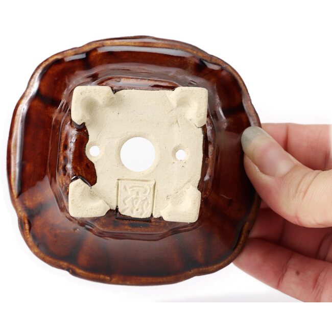 Pot à bonsaï carré marron par Seto - 90 x 90 x 50 mm