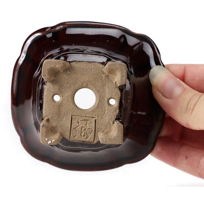 Vaso bonsai quadrato marrone di Seto - 90 x 90 x 45 mm