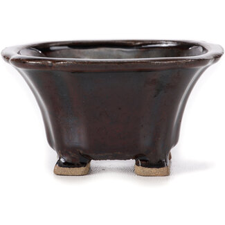 Seto 85 mm square brown bonsai pot by Seto, Japan