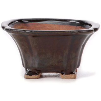 Seto 90 mm square brown bonsai pot by Seto, Japan