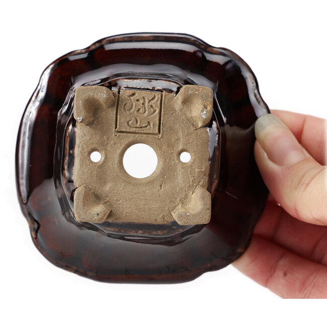 Square brown bonsai pot by Seto - 90 x 90 x 45 mm