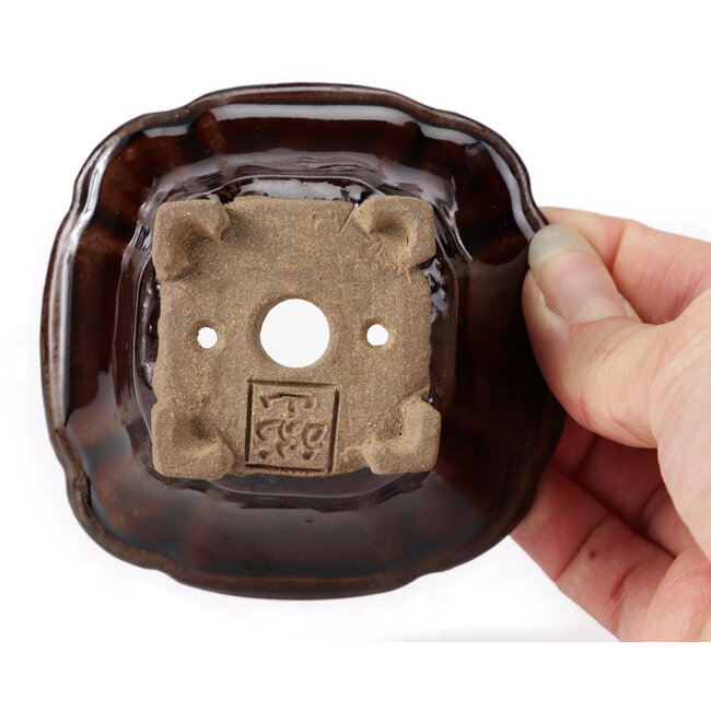 Square brown bonsai pot by Seto - 90 x 90 x 45 mm