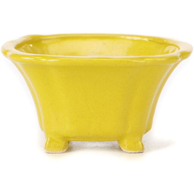Quadratische gelbe Bonsaischale von Seto - 90 x 90 x 45 mm