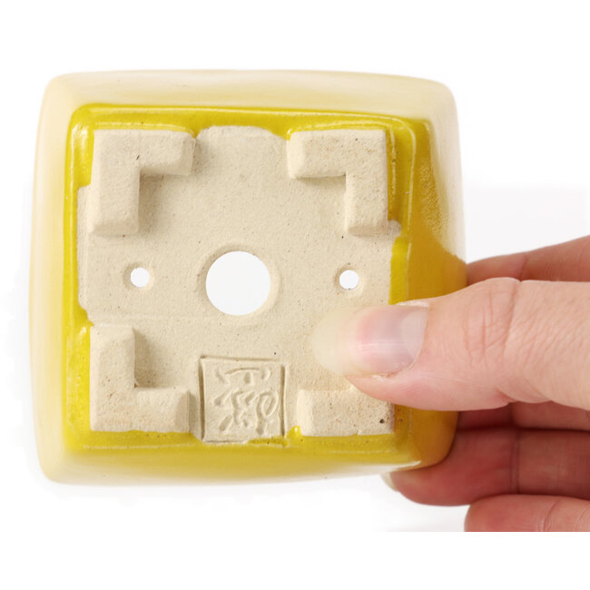 Quadratische gelbe Bonsaischale von Seto - 80 x 80 x 50 mm