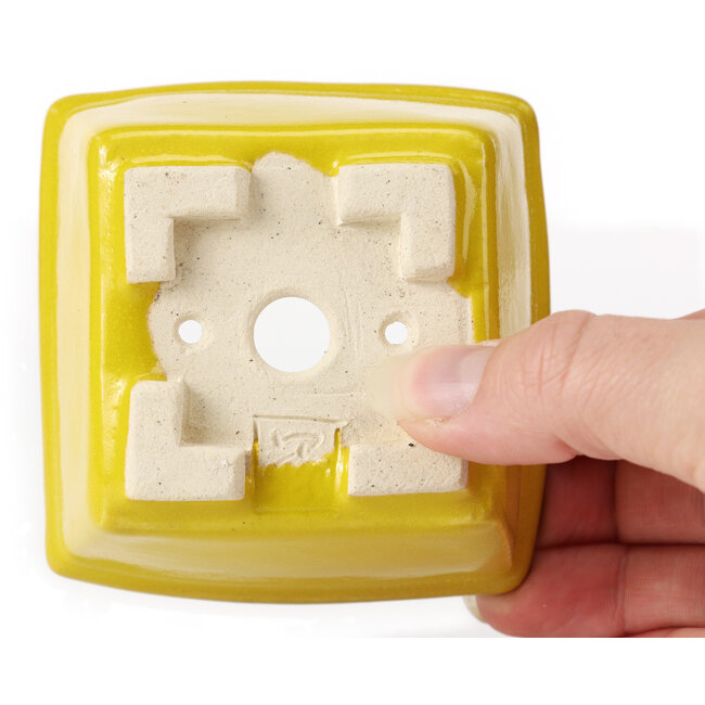 Pot à bonsaï carré jaune par Seto - 85 x 80 x 45 mm