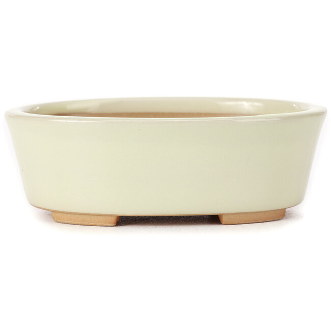 Oval white bonsai pot by Bunzan (Seto) - 130 x 100 x 45 mm