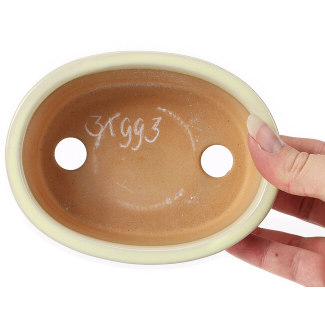 Oval white bonsai pot by Bunzan (Seto) - 130 x 100 x 45 mm