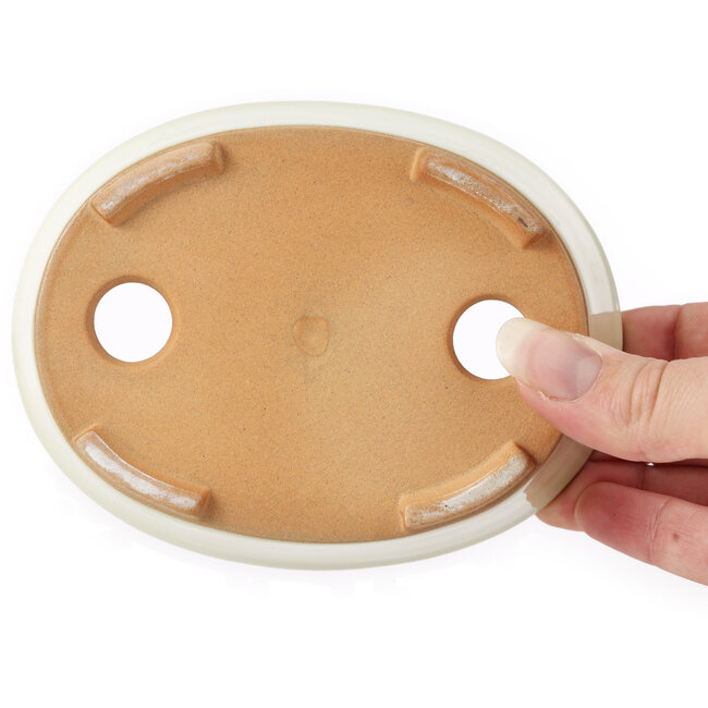 Pot à bonsaï blanc ovale par Bunzan (Seto) - 130 x 100 x 45 mm