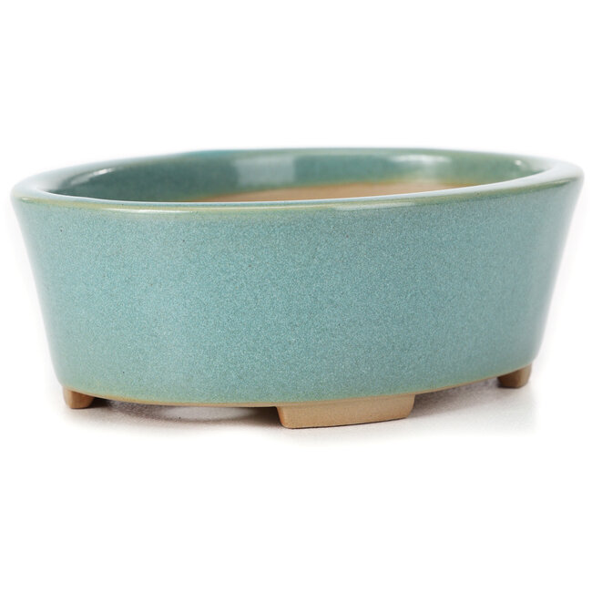 Ovale blaue Bonsaischale von Bunzan (Seto) - 130 x 100 x 45 mm