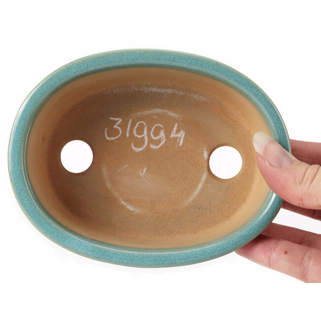 Oval blue bonsai pot by Bunzan (Seto) - 130 x 100 x 45 mm