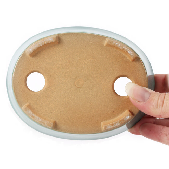 Ovale blaue Bonsaischale von Bunzan (Seto) - 130 x 100 x 45 mm