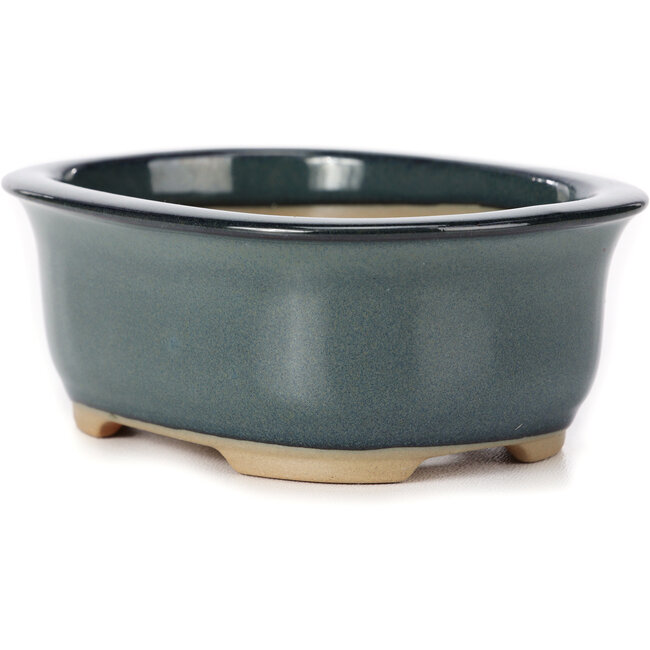 Rechteckige blaue Bonsaischale von Bunzan (Seto) - 130 x 105 x 50 mm