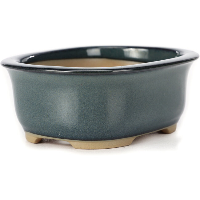 Vaso bonsai blu rettangolare di Bunzan (Seto) - 130 x 105 x 50 mm