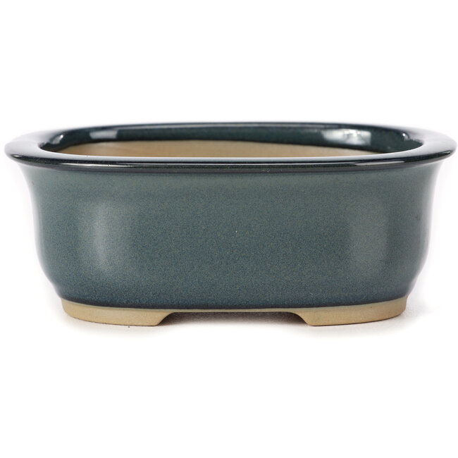 Rechthoekige blauwe bonsaipot van Bunzan (Seto) - 130 x 105 x 50 mm