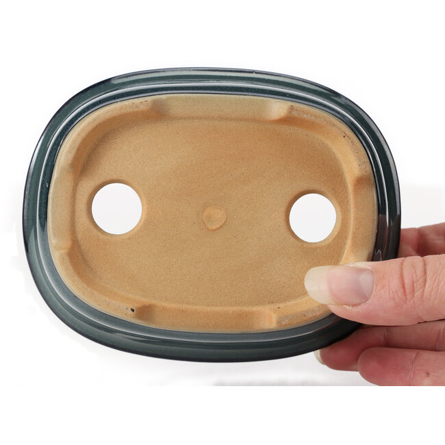 Rechthoekige blauwe bonsaipot van Bunzan (Seto) - 130 x 105 x 50 mm