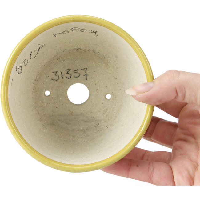 Round yellow bonsai pot by Koyou - 115 x 115 x 60 mm