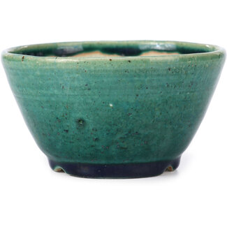 Koyo - Koichirou Aiba  115 mm round green bonsai pot by Koyou, Tokoname, Japan