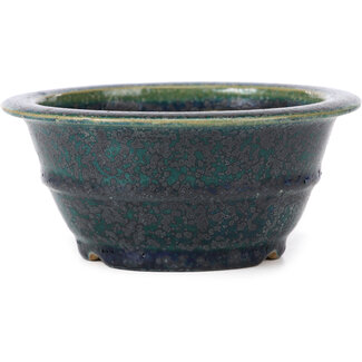 Koyo - Koichirou Aiba  130 mm round green bonsai pot by Koyou, Tokoname, Japan