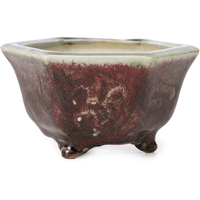 Pot à bonsaï hexagonal vert par Heian Kosen - 105 x 90 x 55 mm