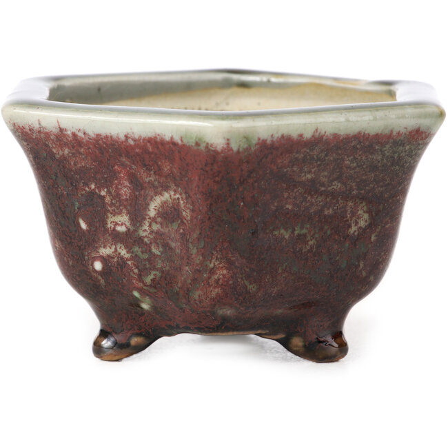 Pot à bonsaï hexagonal rouge et gris clair de Heian Kosen - 105 x 90 x 55 mm
