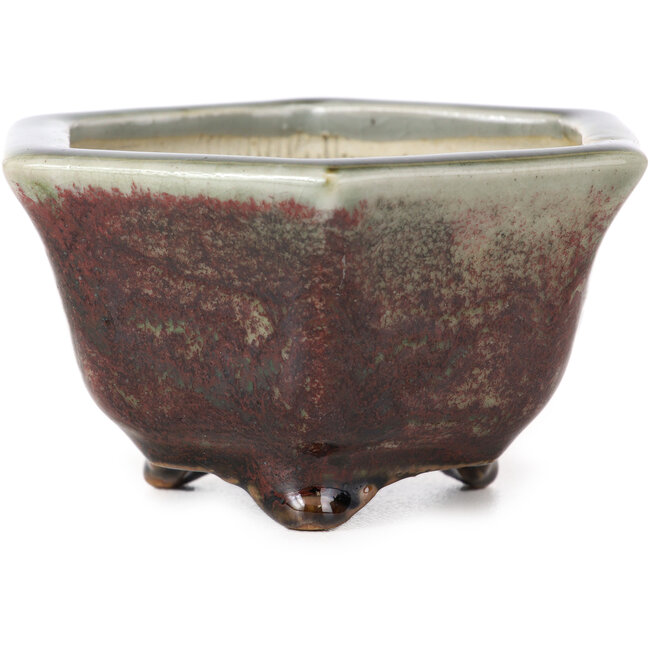 Vaso per bonsai verde esagonale di Heian Kosen - 105 x 90 x 55 mm