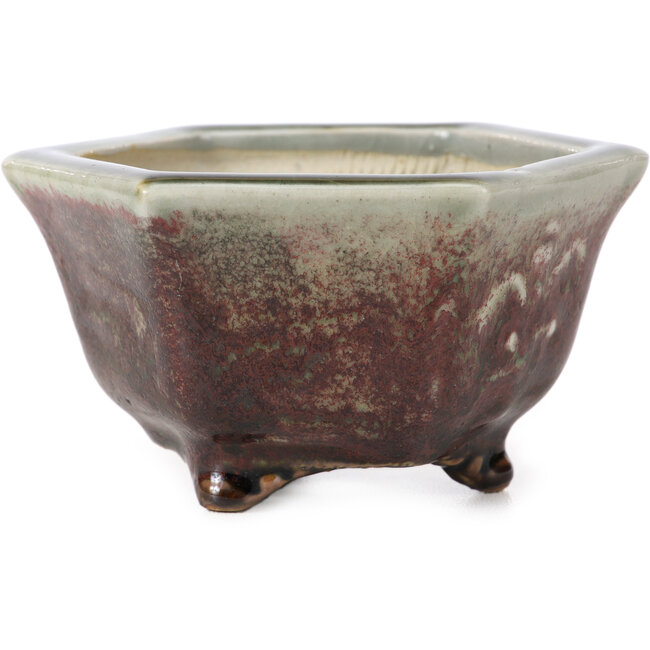 Pot à bonsaï hexagonal vert par Heian Kosen - 105 x 90 x 55 mm