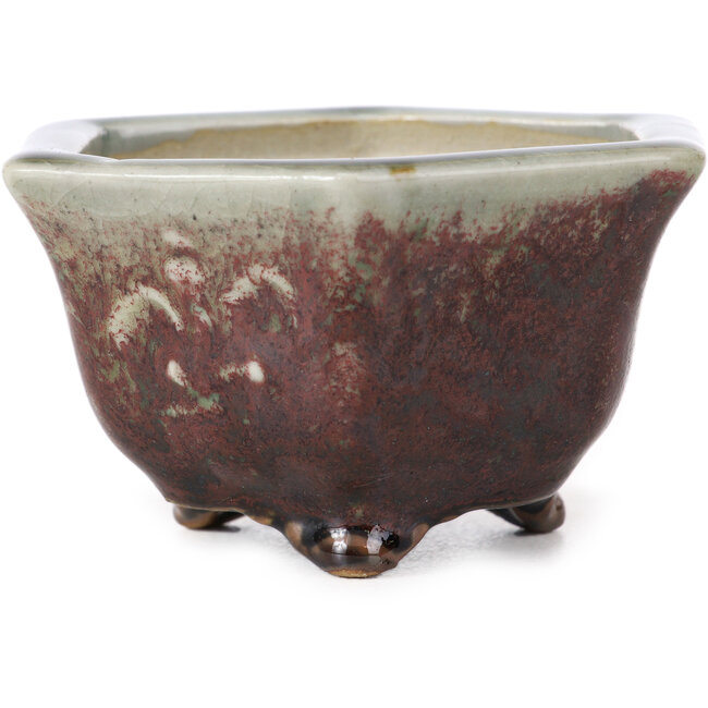 Pot à bonsaï hexagonal rouge et gris clair de Heian Kosen - 105 x 90 x 55 mm