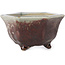 Hexagonal red and light grey bonsai pot by Heian Kosen - 105 x 90 x 55 mm