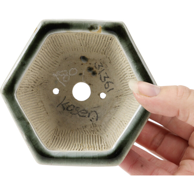 Maceta de bonsái verde hexagonal de Heian Kosen - 105 x 90 x 55 mm
