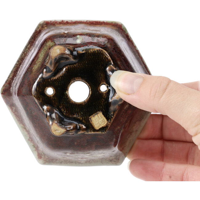 Pot à bonsaï hexagonal vert par Heian Kosen - 105 x 90 x 55 mm