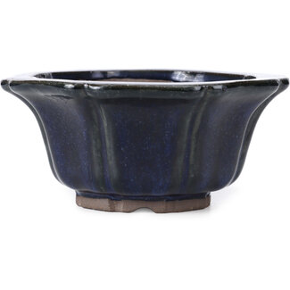 160 mm octagonal lotus shape blue bonsai pot by Kakuzan, Tokoname, Japan