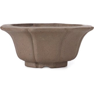 160 mm octagonal lotus shape unglazed bonsai pot by Kakuzan, Tokoname, Japan