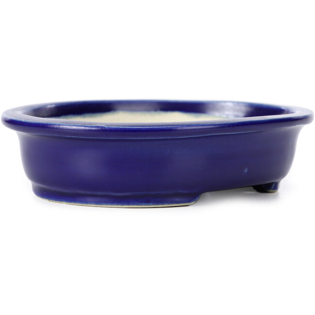 Ovale blaue Bonsaischale von Kakuzan - 135 x 115 x 30 mm