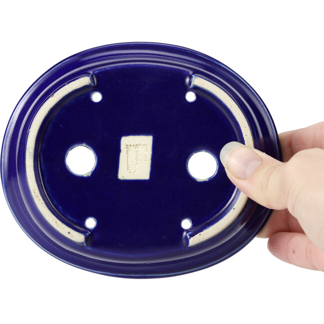 Oval blue bonsai pot by Kakuzan - 135 x 115 x 30 mm
