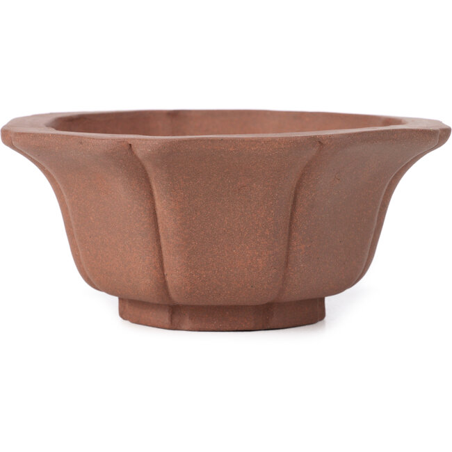 Octagonal lotus shape unglazed bonsai pot by Kakuzan - 160 x 160 x 80 mm