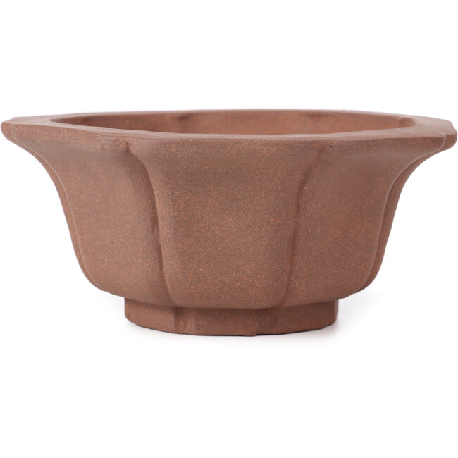Octagonal lotus shape unglazed bonsai pot by Kakuzan - 160 x 160 x 80 mm