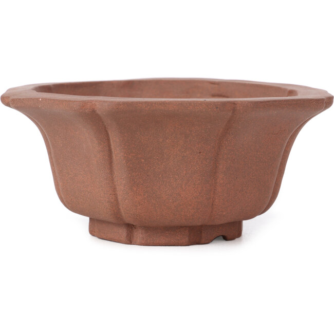 Octagonal lotus shape unglazed bonsai pot by Kakuzan - 160 x 160 x 80 mm