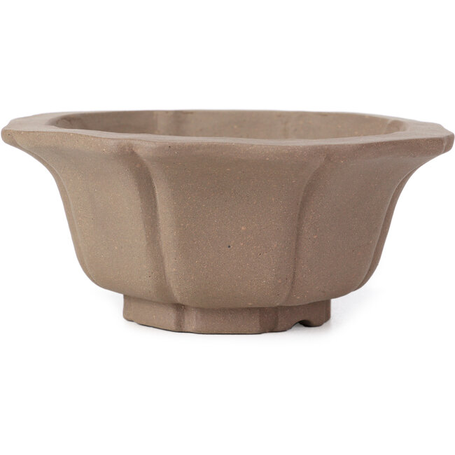 Maceta de bonsái sin esmaltar con forma de loto octogonal de Kakuzan - 160 x 160 x 80 mm