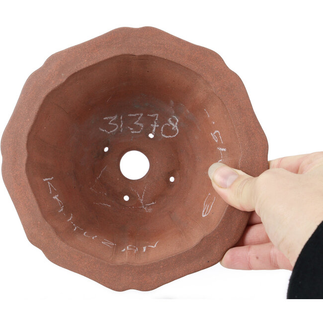 Achteckige, unglasierte Bonsaischale in Lotusform von Kakuzan - 160 x 160 x 80 mm