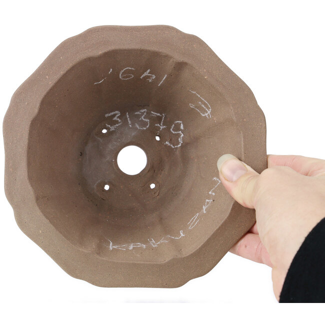Achteckige, unglasierte Bonsaischale in Lotusform von Kakuzan - 160 x 160 x 80 mm