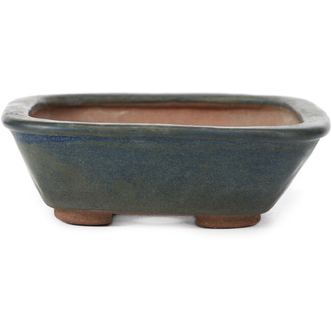 Rechthoekige blauwe bonsaipot van Echizen - 140 x 130 x 40 mm