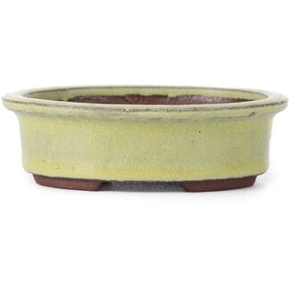  Eimei ( Yozan kiln) 95 mm oval yellow bonsai pot by Eime Yozan, Tokoname, Japan