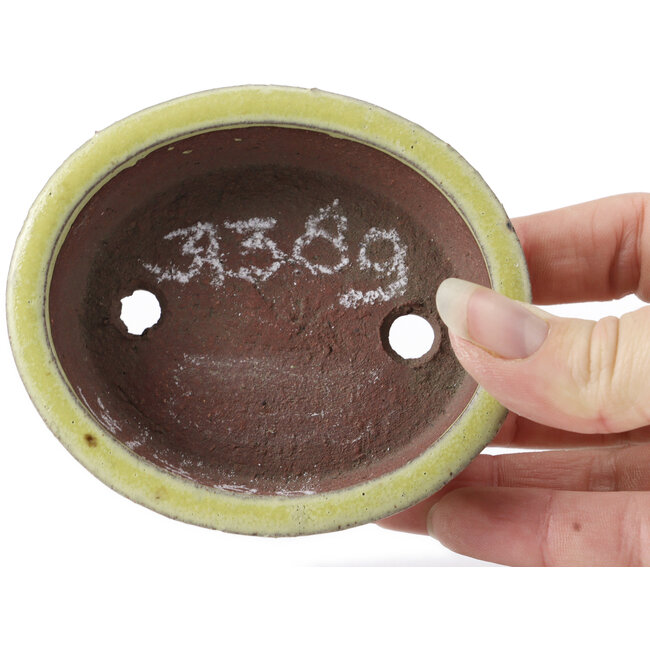 Oval yellow bonsai pot by Eime Yozan - 95 x 80 x 30 mm
